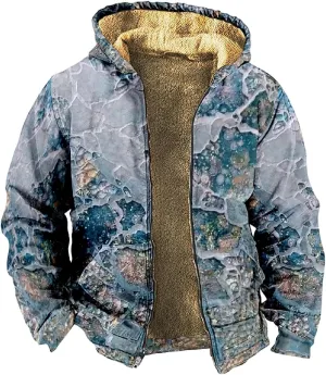 Winter Jacket For Men With Hood Fleece Lined Zipper Graphic Coat Heated Heavy Fashion Jacket