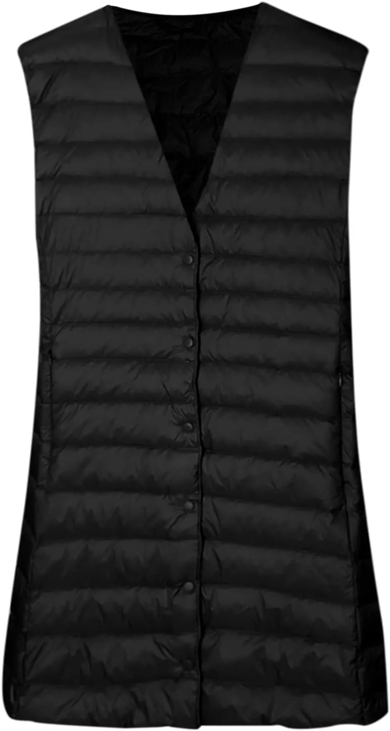 Winter Vests for Women Down Puffer Solid Round Neck 2023 Winter Light Weight Coats with Pockets Warm Down Coats