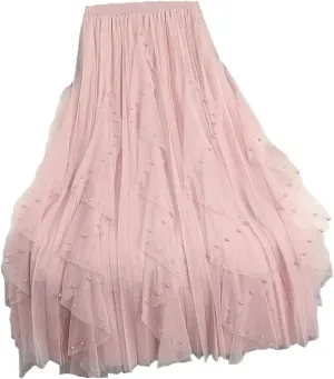 Wjnvfioo Fashion Casual High-Waisted Slimming Medium-Length Mesh Skirt Spring Sequins A- Line Skirts