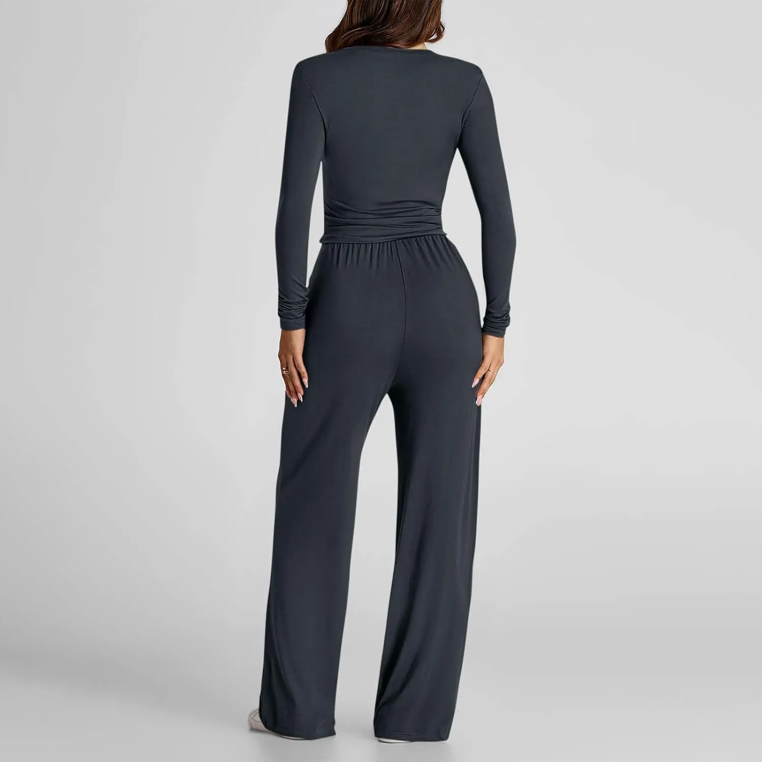 Women 2 Piece Lounge Sets Casual Knit Set Crew Neck Tops and Pants Set Baggy Yoga Loungewear Workout Athletic Outfits
