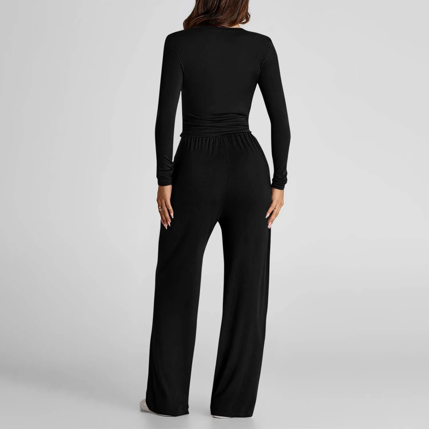 Women 2 Piece Lounge Sets Casual Knit Set Crew Neck Tops and Pants Set Baggy Yoga Loungewear Workout Athletic Outfits