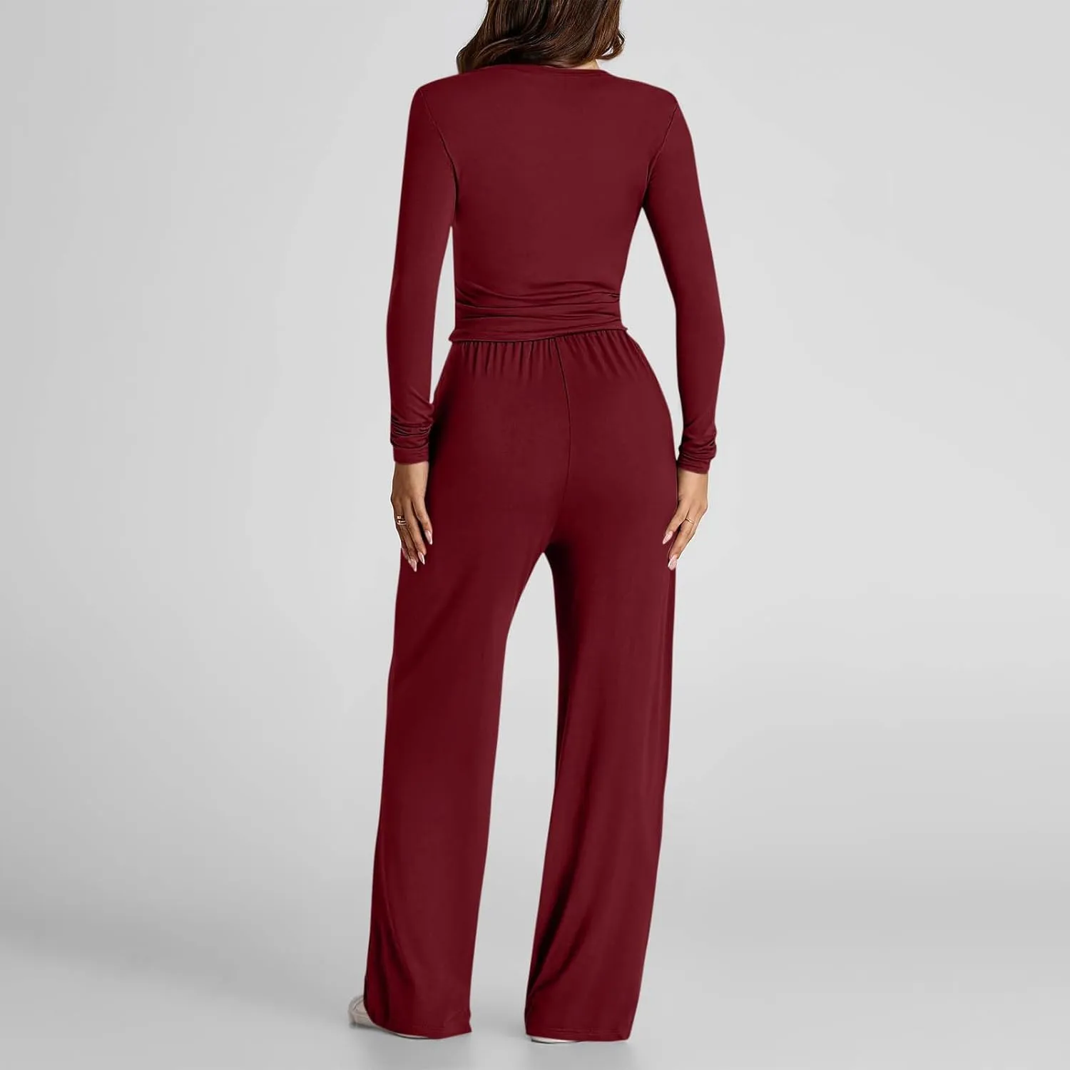 Women 2 Piece Lounge Sets Casual Knit Set Crew Neck Tops and Pants Set Baggy Yoga Loungewear Workout Athletic Outfits