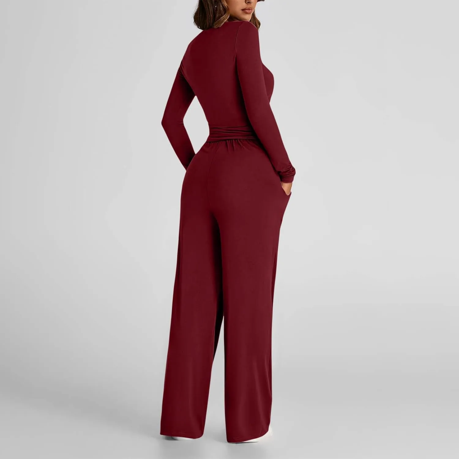 Women 2 Piece Lounge Sets Casual Knit Set Crew Neck Tops and Pants Set Baggy Yoga Loungewear Workout Athletic Outfits