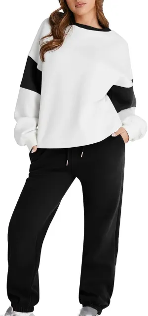 Women 2 Piece Sweatsuit Fleece Tracksuit Set Casual Athletic Outfit Oversized Pullover and Joggers Comfy Workout Sets
