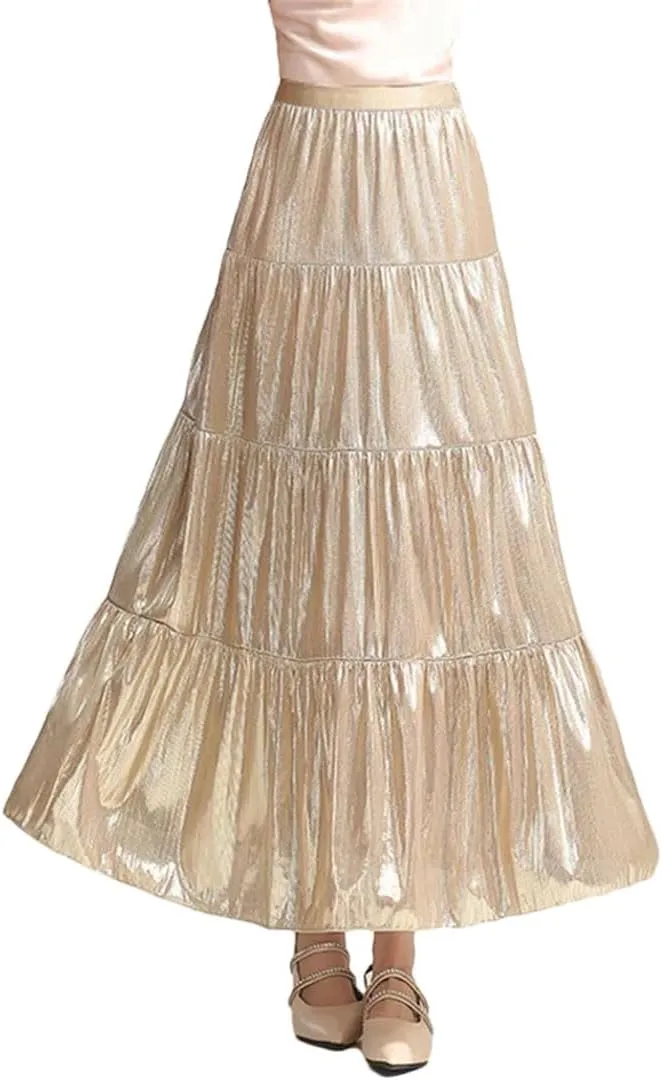 Women A-Line Vintage Skirts High Waist Long Skirt Patchwork High Street Ankle-Length Skirts