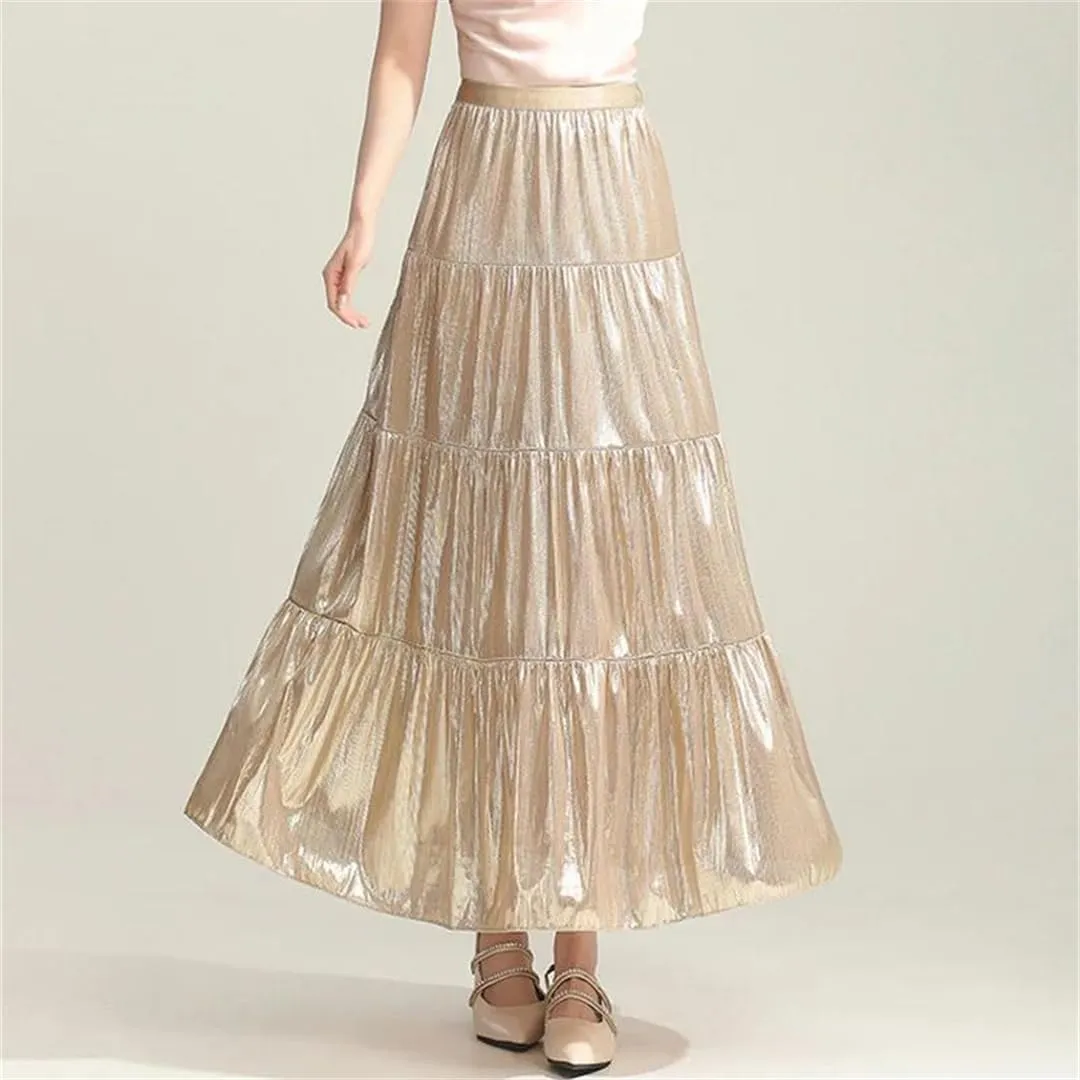 Women A-Line Vintage Skirts High Waist Long Skirt Patchwork High Street Ankle-Length Skirts