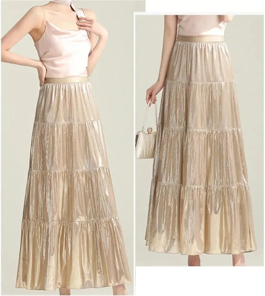 Women A-Line Vintage Skirts High Waist Long Skirt Patchwork High Street Ankle-Length Skirts