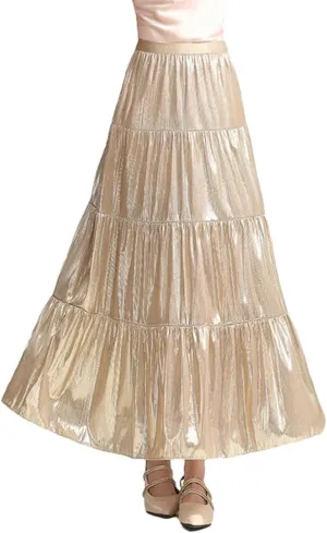 Women A-Line Vintage Skirts High Waist Long Skirt Patchwork High Street Ankle-Length Skirts