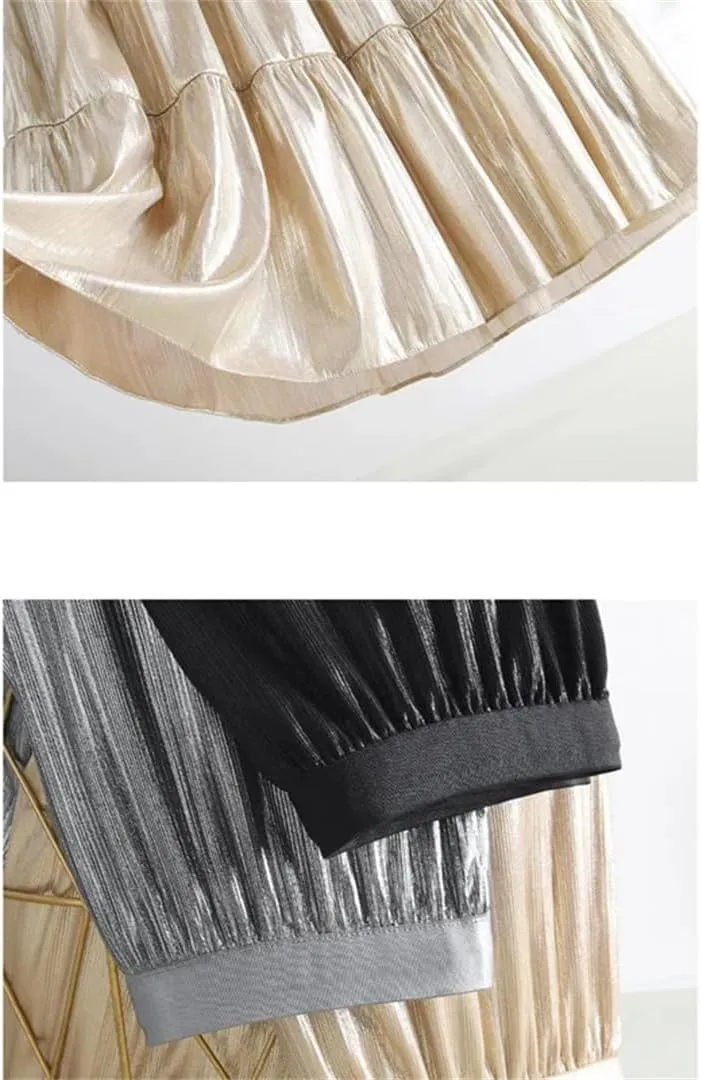 Women A-Line Vintage Skirts High Waist Long Skirt Patchwork High Street Ankle-Length Skirts
