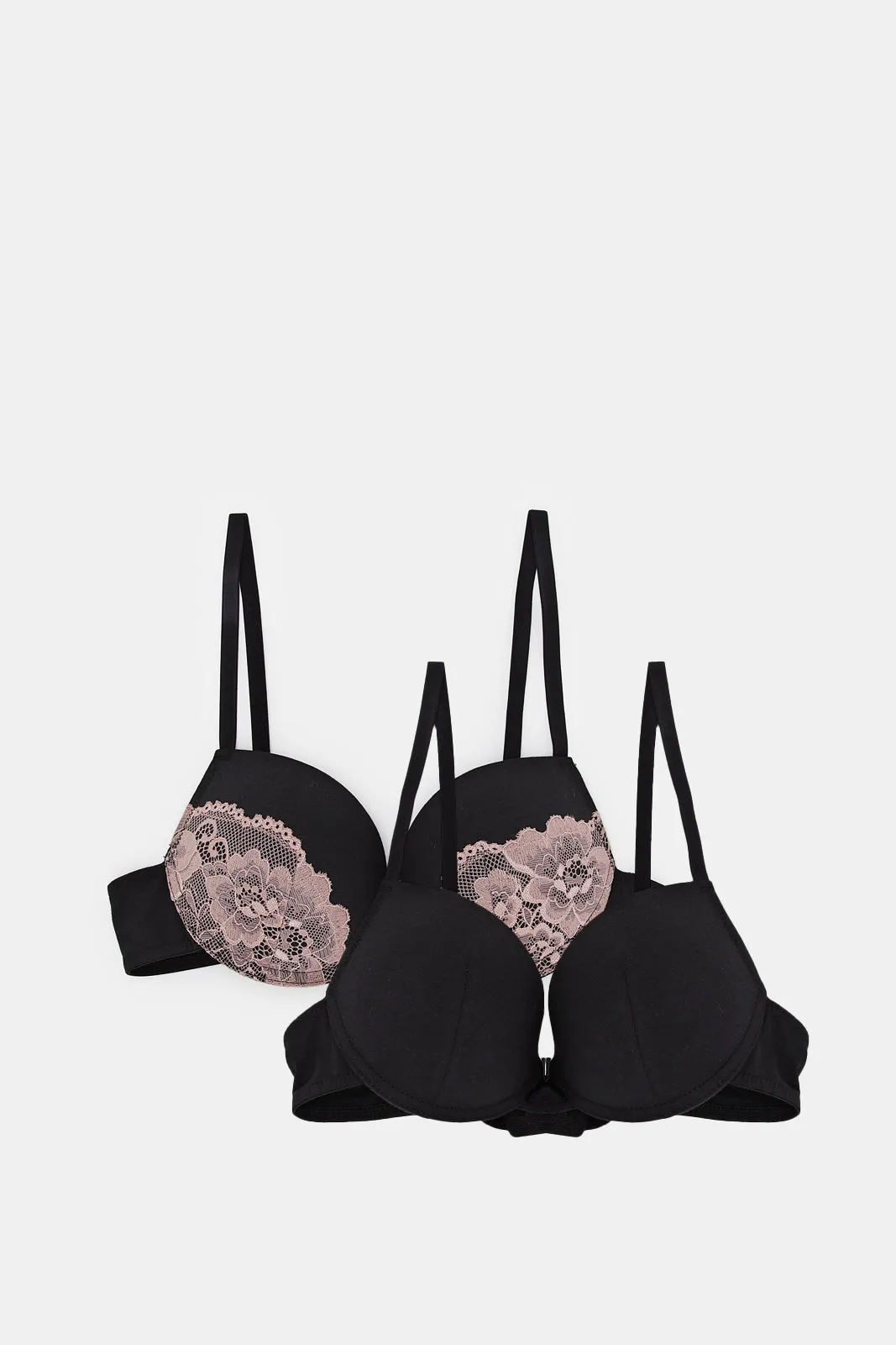 Women Black Lace Push Up Bras (Pack of 2)