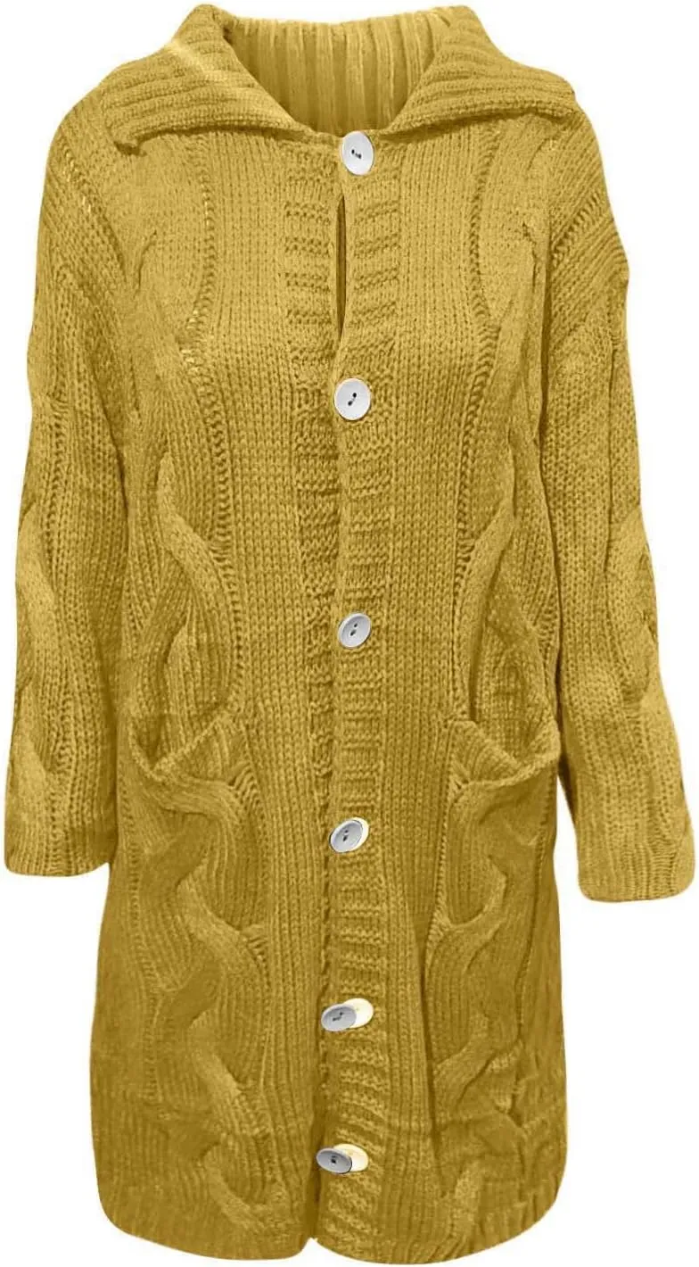 Women Chunky Knit Sweater Coats with Pockets Open Front Cardigan Sweaters Plus Size Long Overcoat Solid Winter Jacket