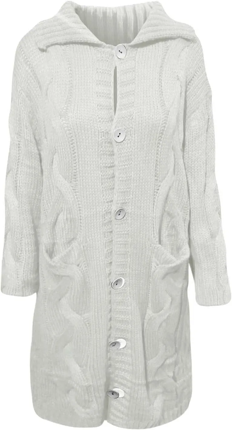 Women Chunky Knit Sweater Coats with Pockets Open Front Cardigan Sweaters Plus Size Long Overcoat Solid Winter Jacket