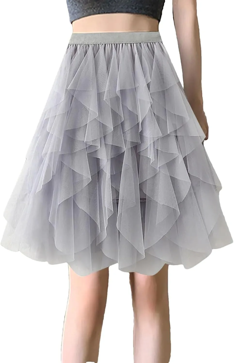 Women Fashion Skirt for High Waist Pleated Mesh Female Lady Irregular A Line Skirt