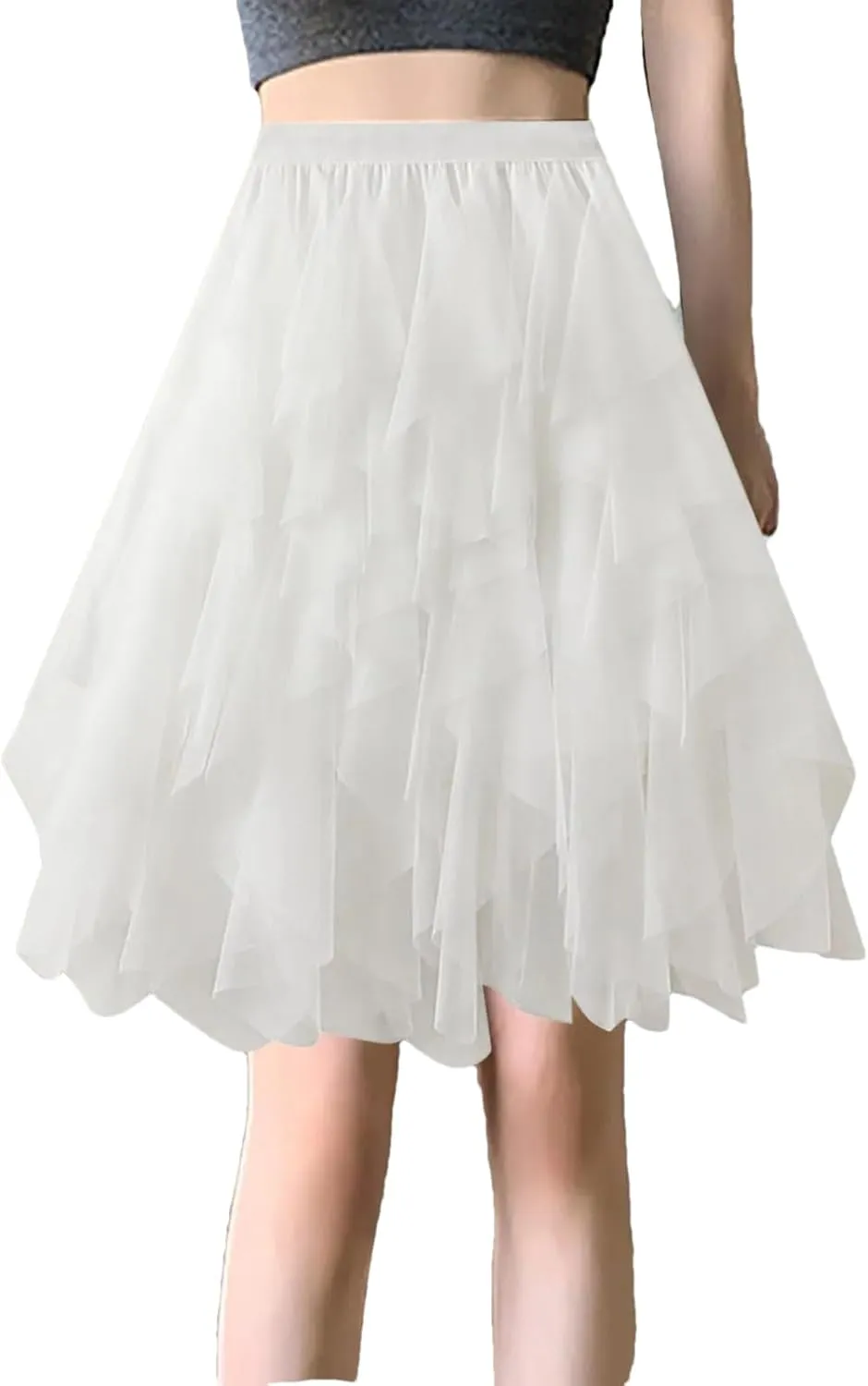 Women Fashion Skirt for High Waist Pleated Mesh Female Lady Irregular A Line Skirt