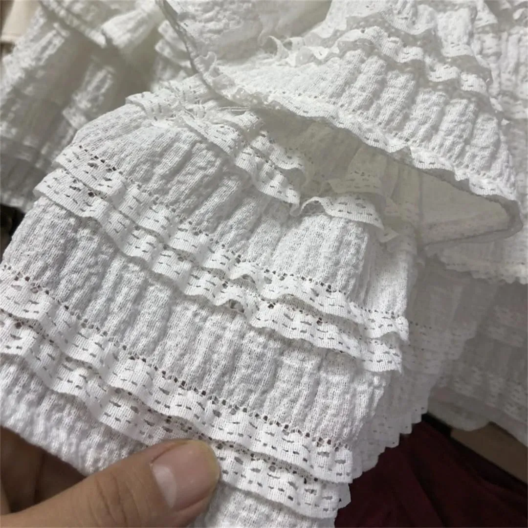 Women High Waist A-Line Skirts Ruffled Lace Pleated Mini Skirts