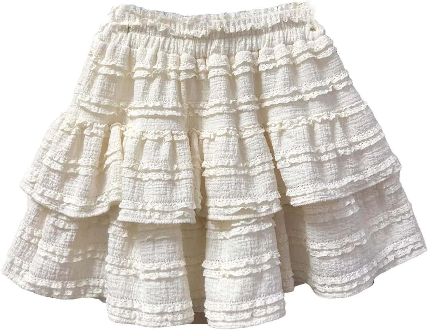 Women High Waist A-Line Skirts Ruffled Lace Pleated Mini Skirts