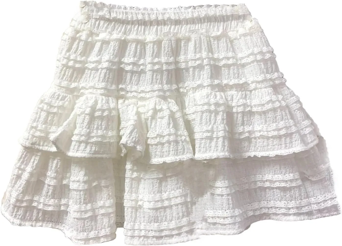 Women High Waist A-Line Skirts Ruffled Lace Pleated Mini Skirts
