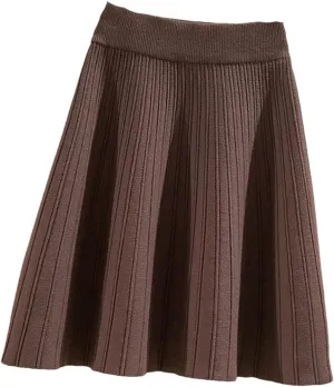 Women High Waist Sweater Pleated Skirt Vintage Knitted Mini Skirts Winter Solid A Line Skirts