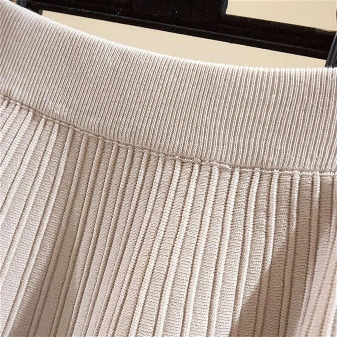 Women High Waist Sweater Pleated Skirt Vintage Knitted Mini Skirts Winter Solid A Line Skirts
