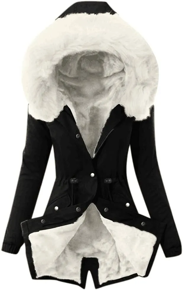 Women Hoodie Jacket Winter Thicken Plush Long Sleeve Fleece Faux Fur Puffer Warm Coats