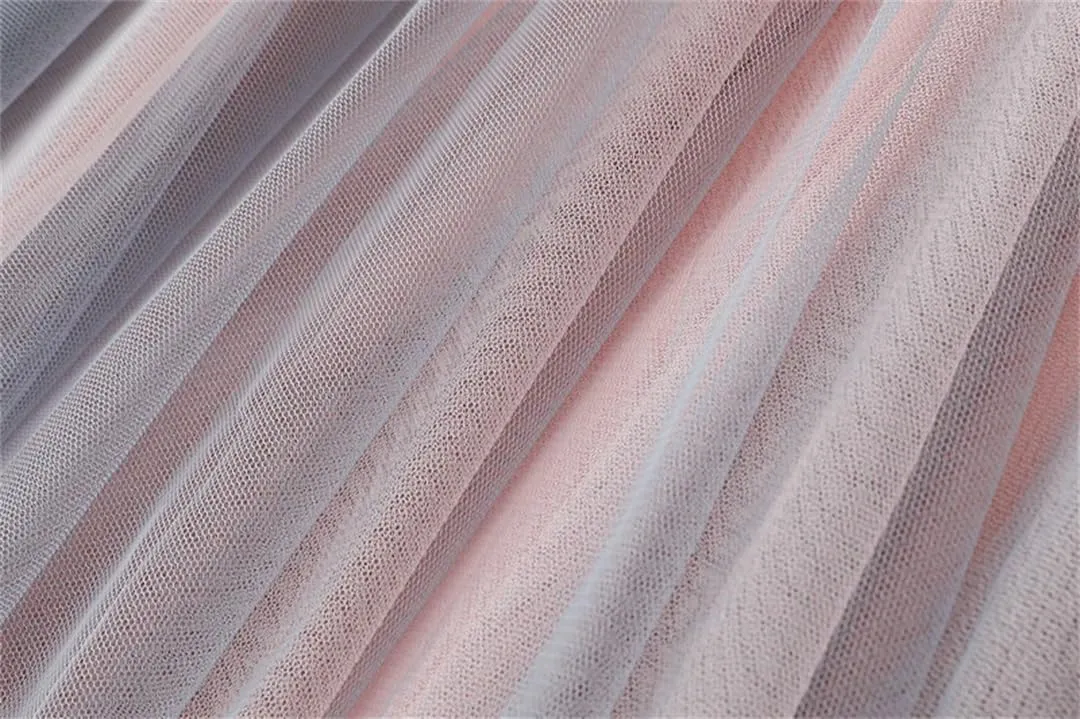 Women Irregular Midi Long Skirt A-Line Gradient Color Skirts High Waist Skirt Tulle Skirts
