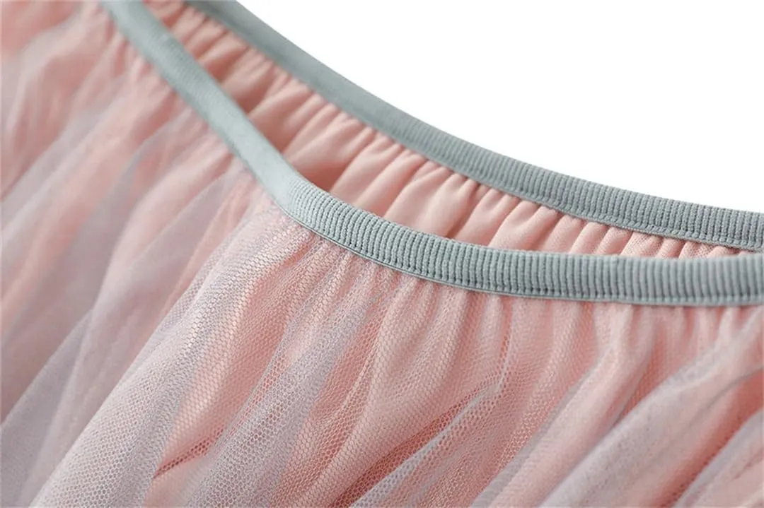 Women Irregular Midi Long Skirt A-Line Gradient Color Skirts High Waist Skirt Tulle Skirts