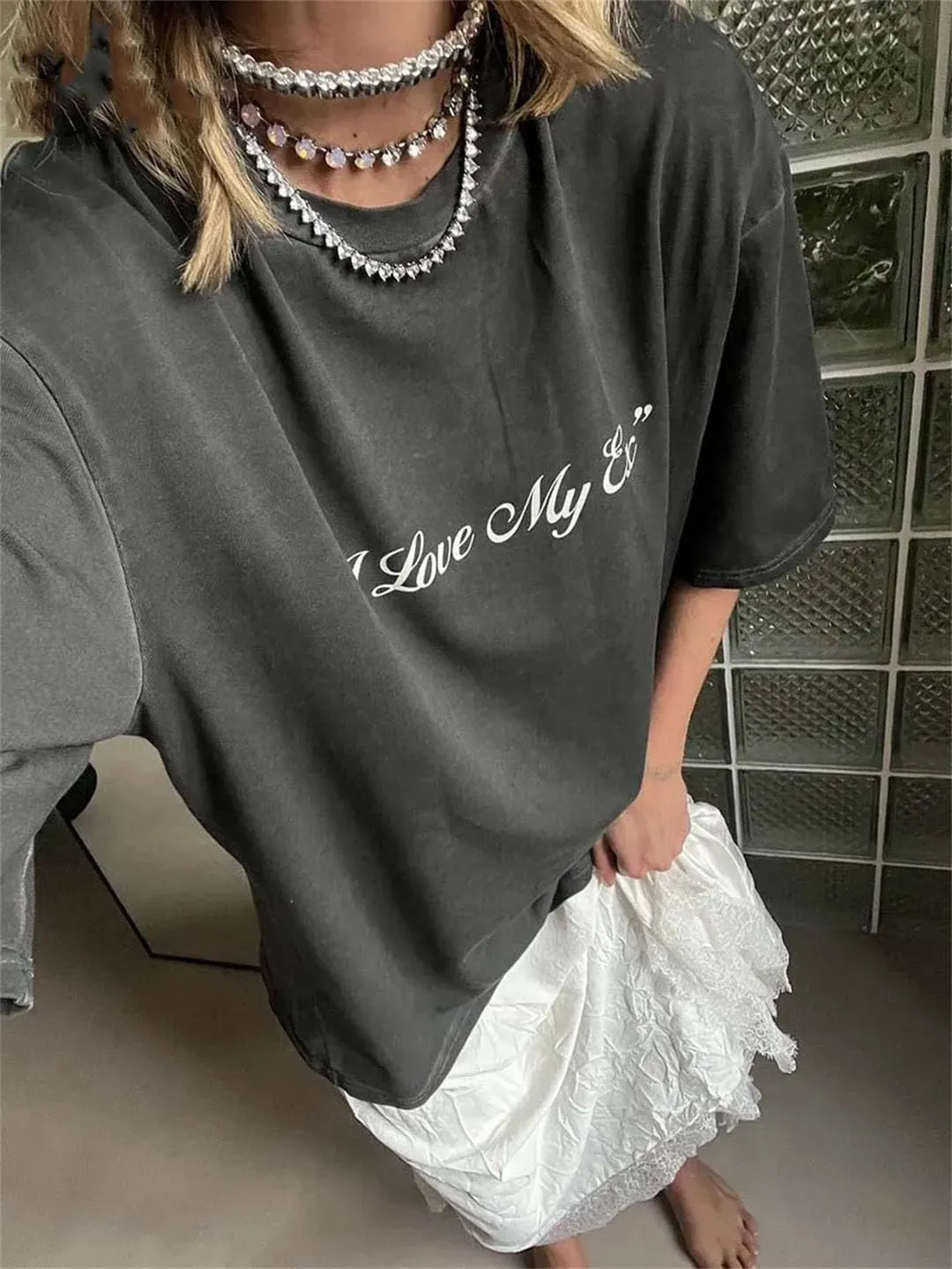 Women Lace Casual High Waisted Loose Skirts Elegant Solid Ankle-Length Skirts