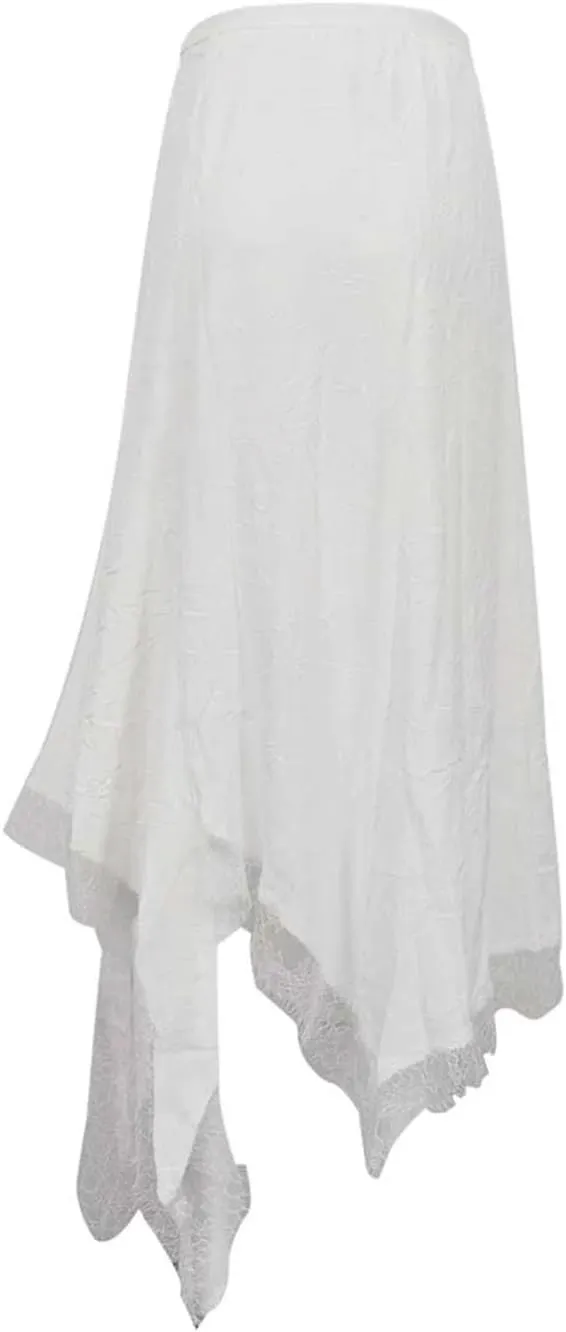 Women Lace Casual High Waisted Loose Skirts Elegant Solid Ankle-Length Skirts