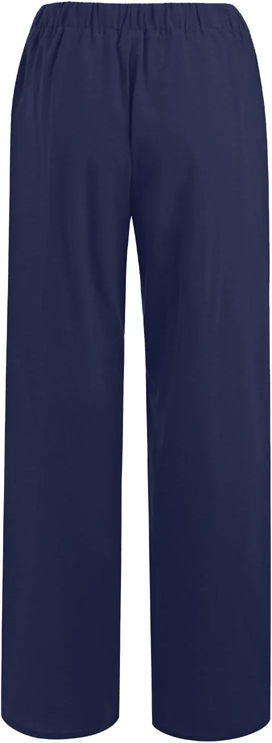 Women Linen Pants Summer Casual Beach Pants Drawstring High Waisted Wide Leg Pants Loose Trousers with Pockets