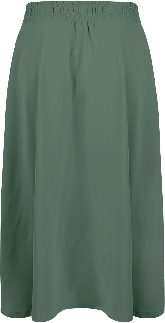 Women Midi Skirt Summer Drawstring High Waist Knee Length Skirts Pleated A Line Flowy Work Skirts with Pockets (S-2Xl)