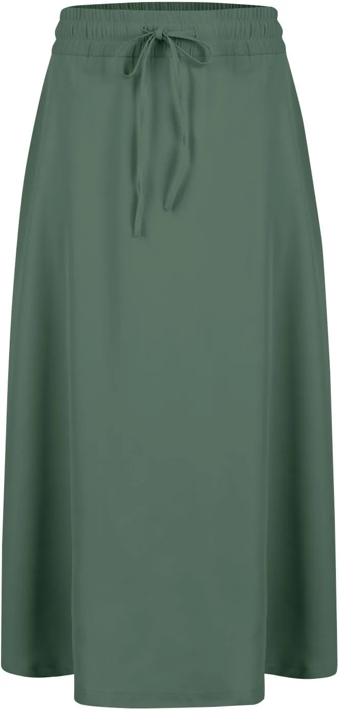 Women Midi Skirt Summer Drawstring High Waist Knee Length Skirts Pleated A Line Flowy Work Skirts with Pockets (S-2Xl)