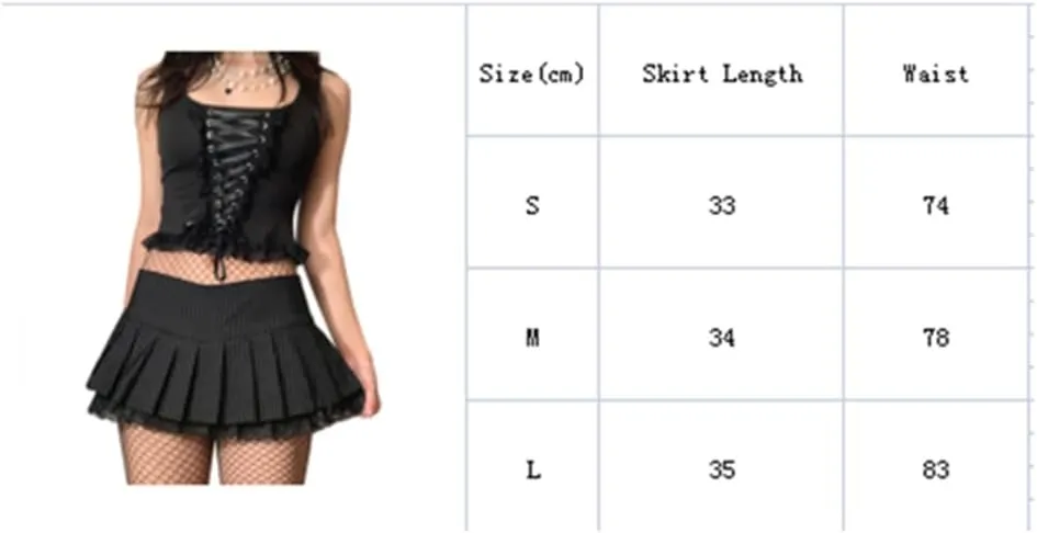 Women Mini Skirt High Waist Lace Hem A-Line Pleated Skirts