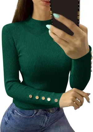 Women Mock Neck Tops Rib Knit Button Down Going Out Tops Long Sleeve Winter for Curvy Sweaters Fall Top Gym Clothes