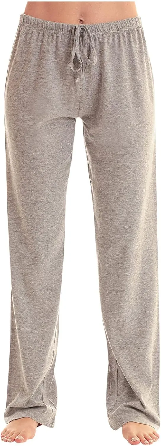 Women Pajama Pants with Drawstring Solid Wide Leg Lounge Pants Loose Elastic Waist Stretch Pj Pants Loungewear