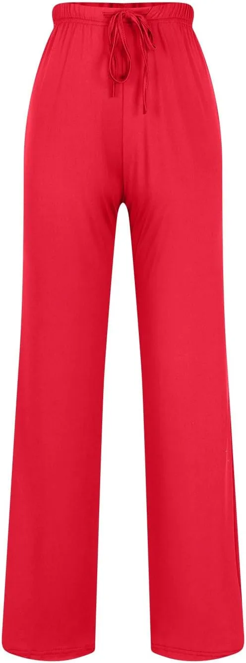 Women Pajama Pants with Drawstring Solid Wide Leg Lounge Pants Loose Elastic Waist Stretch Pj Pants Loungewear