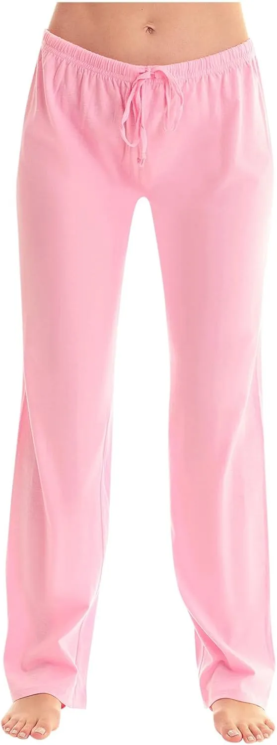 Women Pajama Pants with Drawstring Solid Wide Leg Lounge Pants Loose Elastic Waist Stretch Pj Pants Loungewear