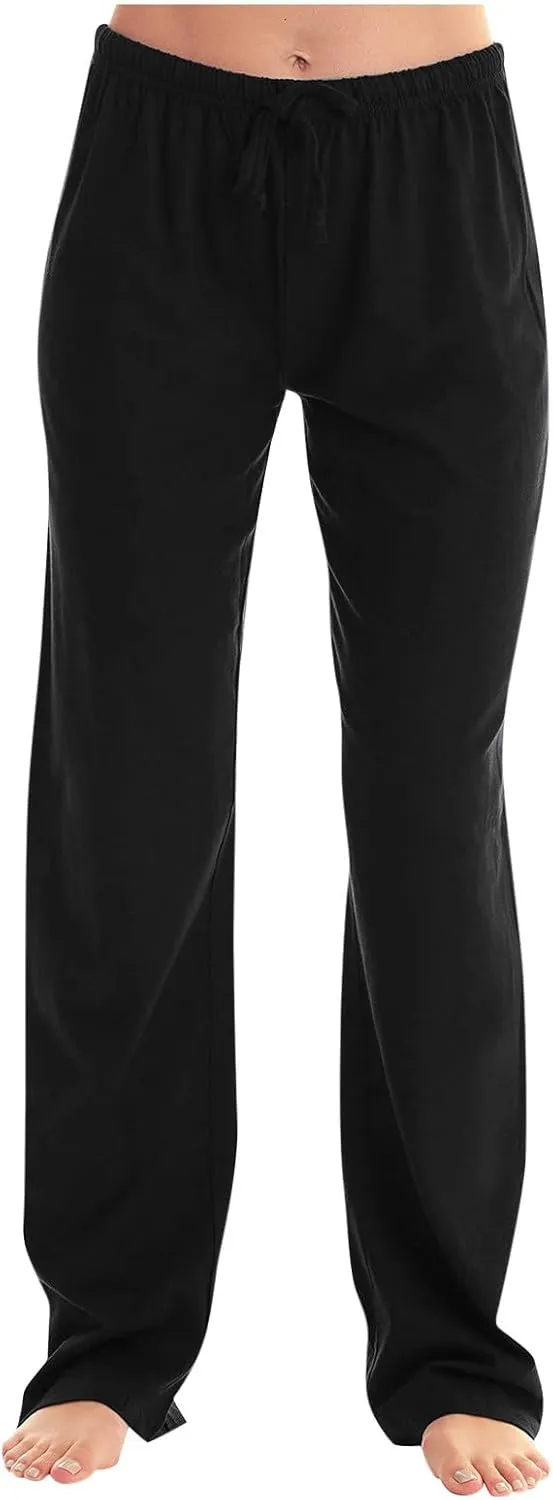 Women Pajama Pants with Drawstring Solid Wide Leg Lounge Pants Loose Elastic Waist Stretch Pj Pants Loungewear