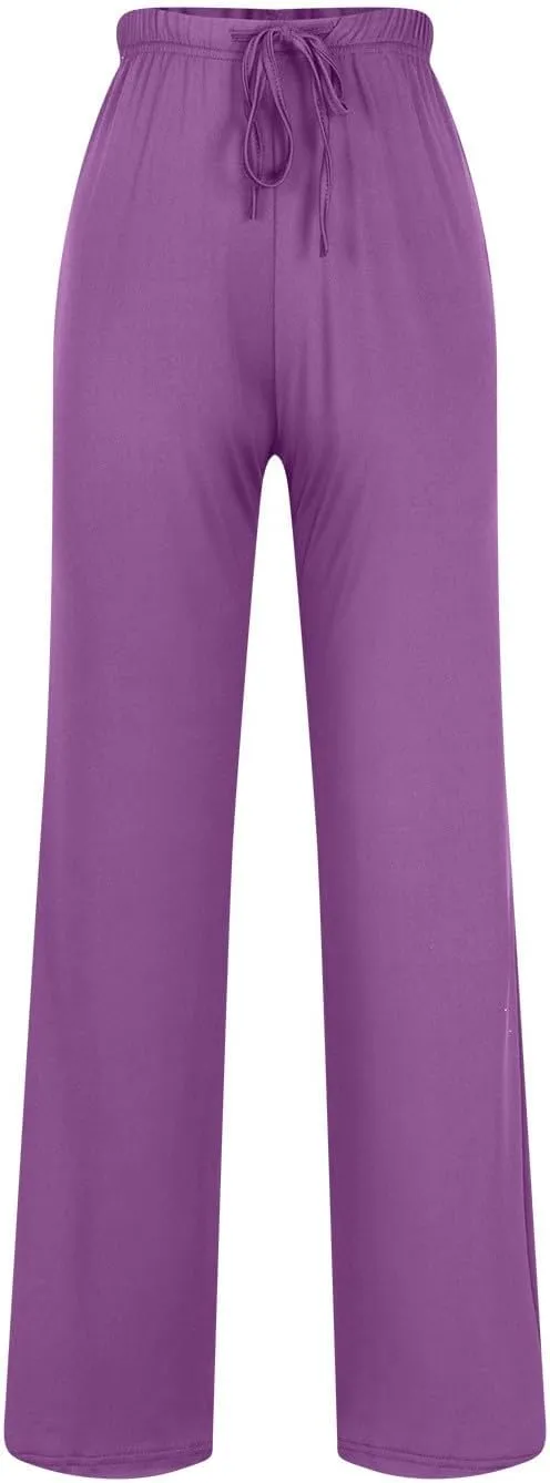 Women Pajama Pants with Drawstring Solid Wide Leg Lounge Pants Loose Elastic Waist Stretch Pj Pants Loungewear