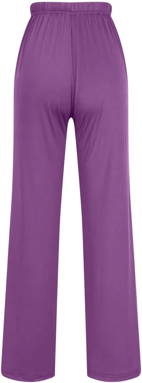 Women Pajama Pants with Drawstring Solid Wide Leg Lounge Pants Loose Elastic Waist Stretch Pj Pants Loungewear