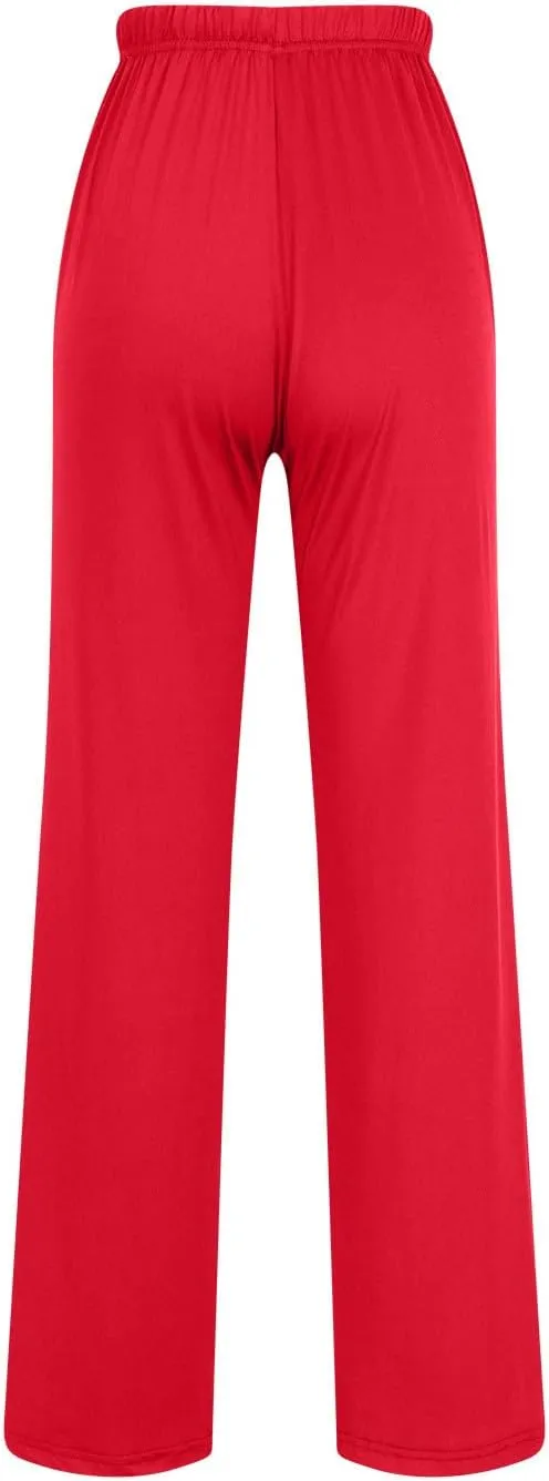 Women Pajama Pants with Drawstring Solid Wide Leg Lounge Pants Loose Elastic Waist Stretch Pj Pants Loungewear