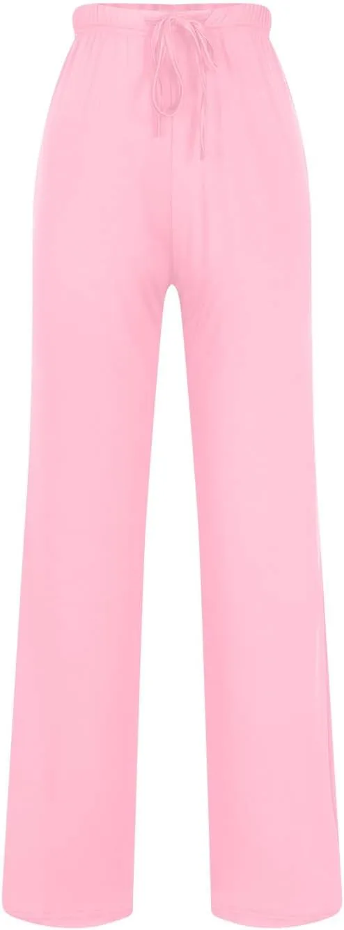 Women Pajama Pants with Drawstring Solid Wide Leg Lounge Pants Loose Elastic Waist Stretch Pj Pants Loungewear