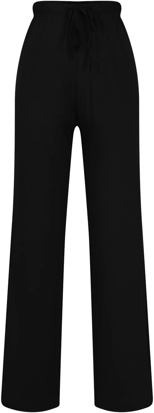 Women Pajama Pants with Drawstring Solid Wide Leg Lounge Pants Loose Elastic Waist Stretch Pj Pants Loungewear