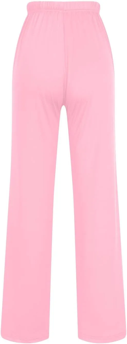 Women Pajama Pants with Drawstring Solid Wide Leg Lounge Pants Loose Elastic Waist Stretch Pj Pants Loungewear