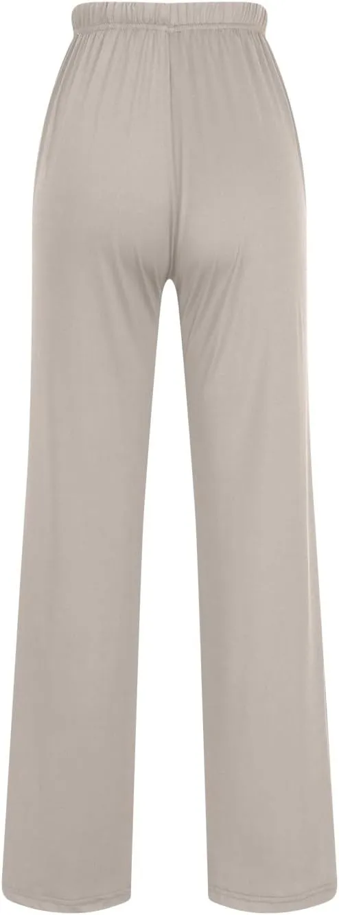 Women Pajama Pants with Drawstring Solid Wide Leg Lounge Pants Loose Elastic Waist Stretch Pj Pants Loungewear