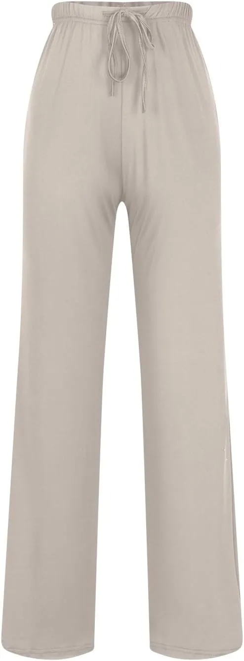 Women Pajama Pants with Drawstring Solid Wide Leg Lounge Pants Loose Elastic Waist Stretch Pj Pants Loungewear
