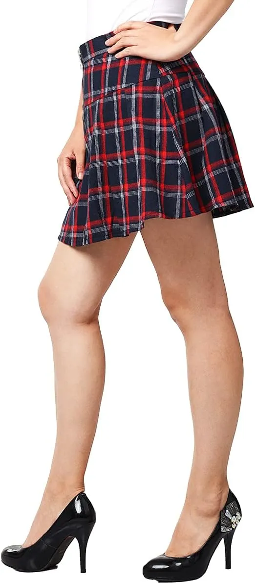 Women Plaid Pleated Mini Skirt High Waisted School Skirt