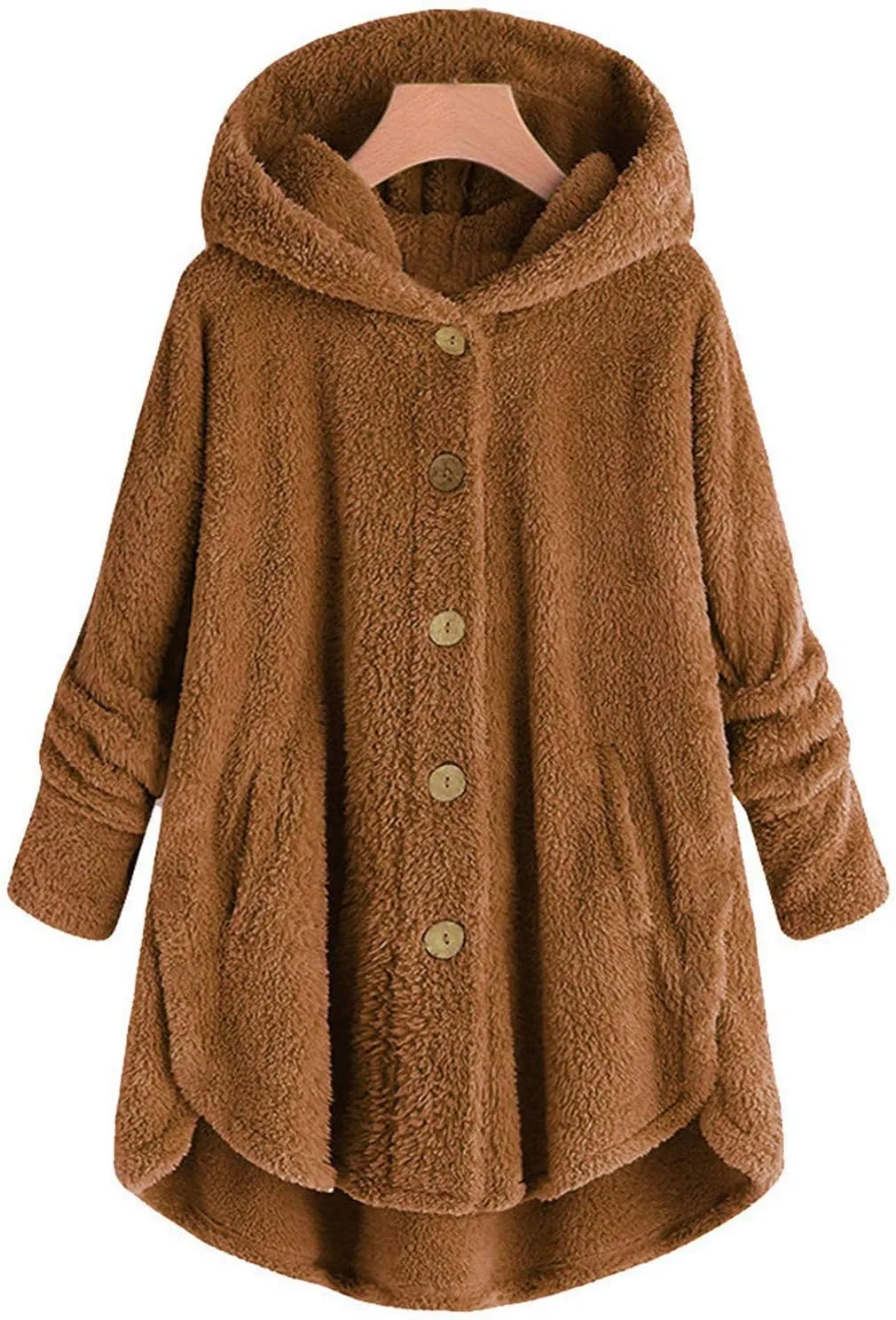 Women Plus Size Plush Coats Lamb Cashmere Hoodie Jackets Solid Color Button Hooded Loose Cardigan Wool Winter Coat