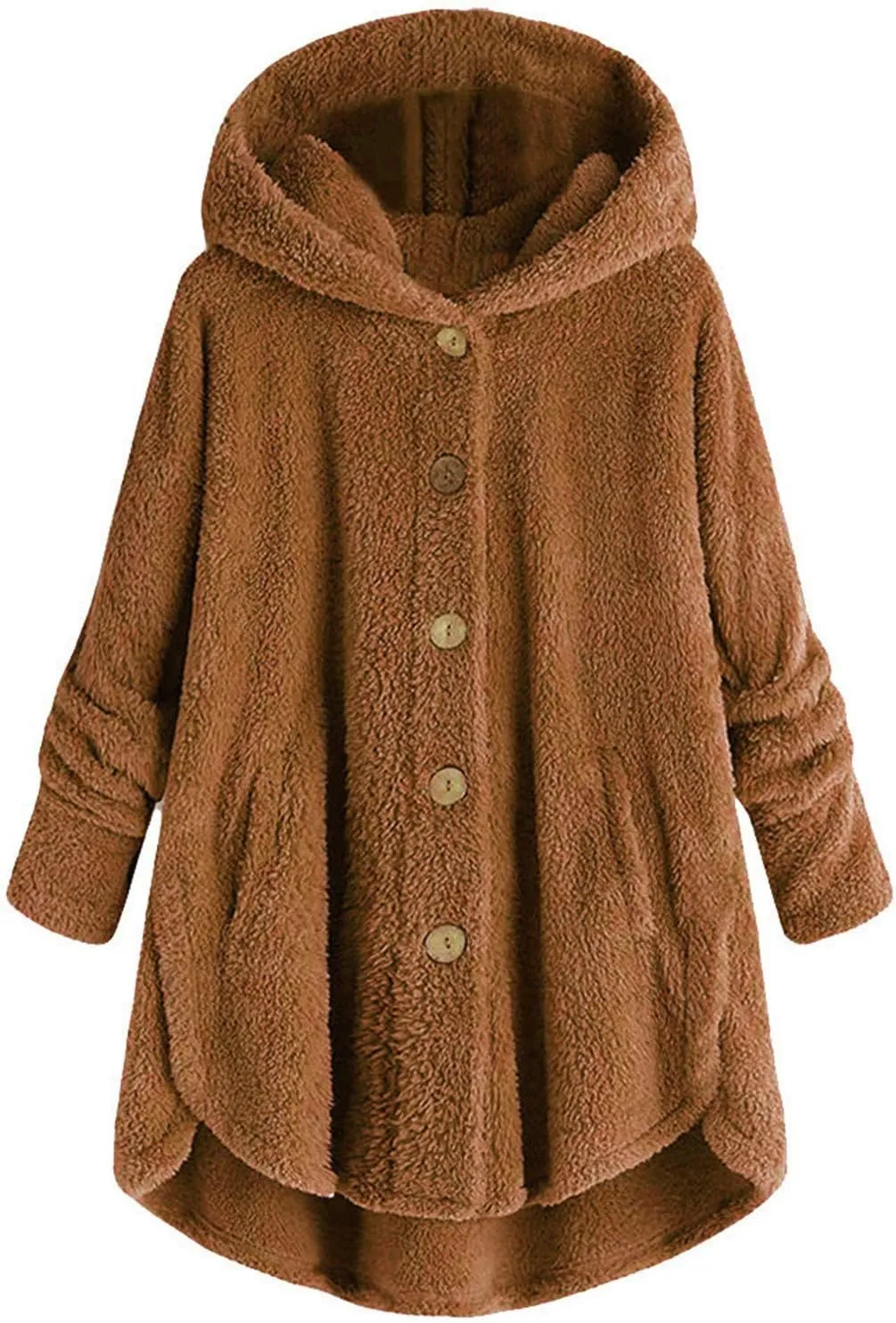 Women Plus Size Plush Coats Lamb Cashmere Hoodie Jackets Solid Color Button Hooded Loose Cardigan Wool Winter Coat