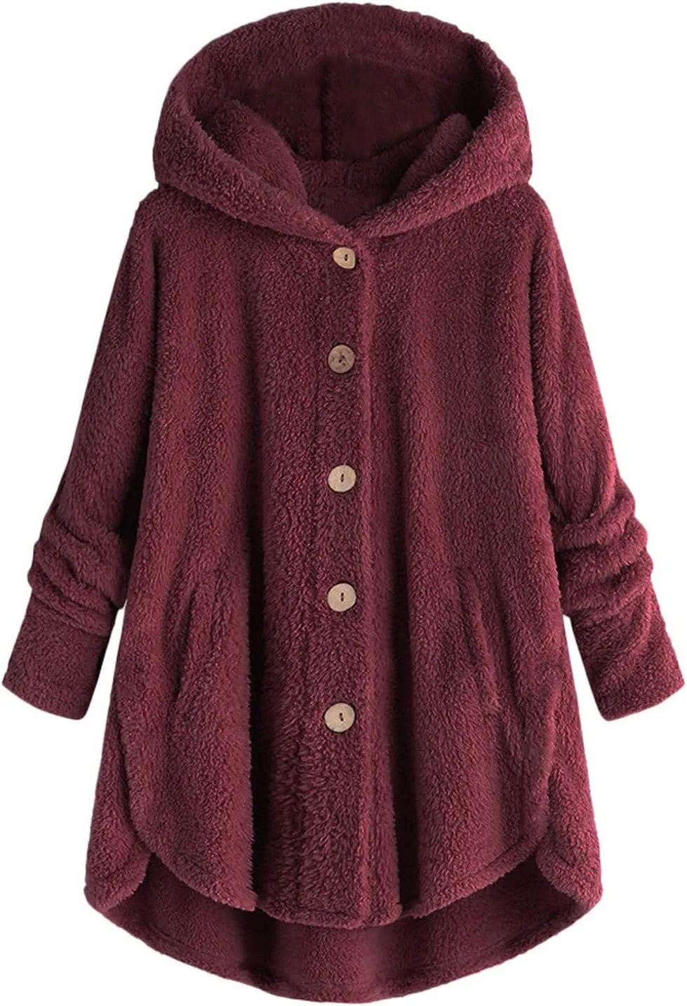 Women Plus Size Plush Coats Lamb Cashmere Hoodie Jackets Solid Color Button Hooded Loose Cardigan Wool Winter Coat
