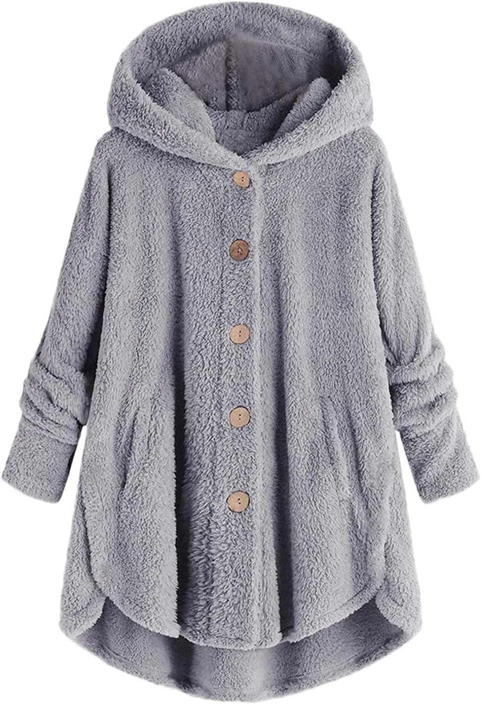 Women Plus Size Plush Coats Lamb Cashmere Hoodie Jackets Solid Color Button Hooded Loose Cardigan Wool Winter Coat